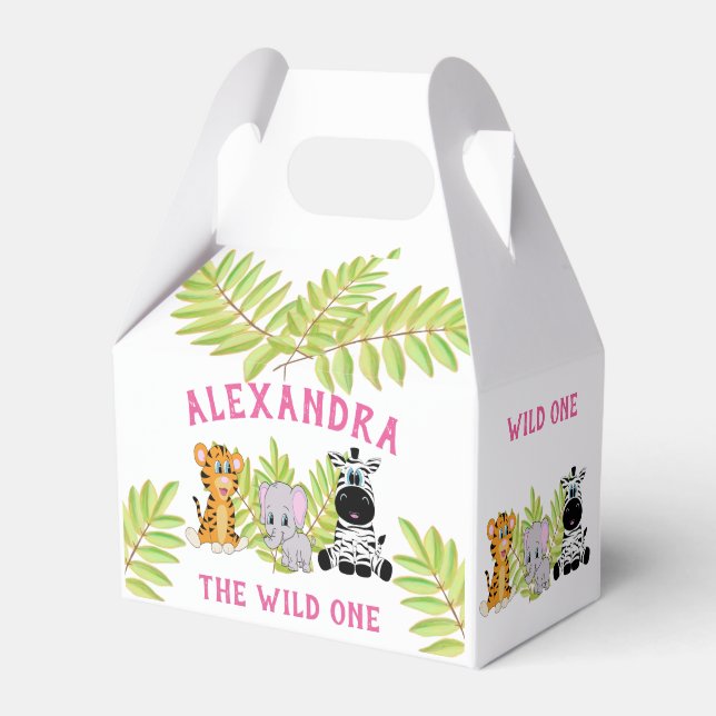 Wild One Girl 1st Birthday Animals Favor Boxes (Front Side)