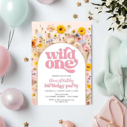 Wild One Girl 1st Birthday Wildflower Invitation