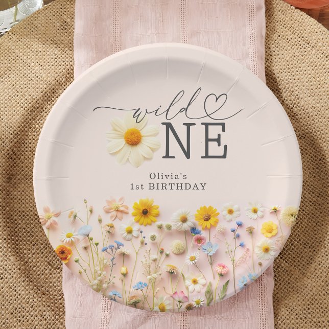 Wild One Girl 1st Birthday Wildflower Paper Plates (Creator Uploaded)