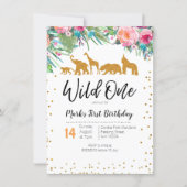 Wild One Girl Birthday Invitation Jungle Animals (Front)