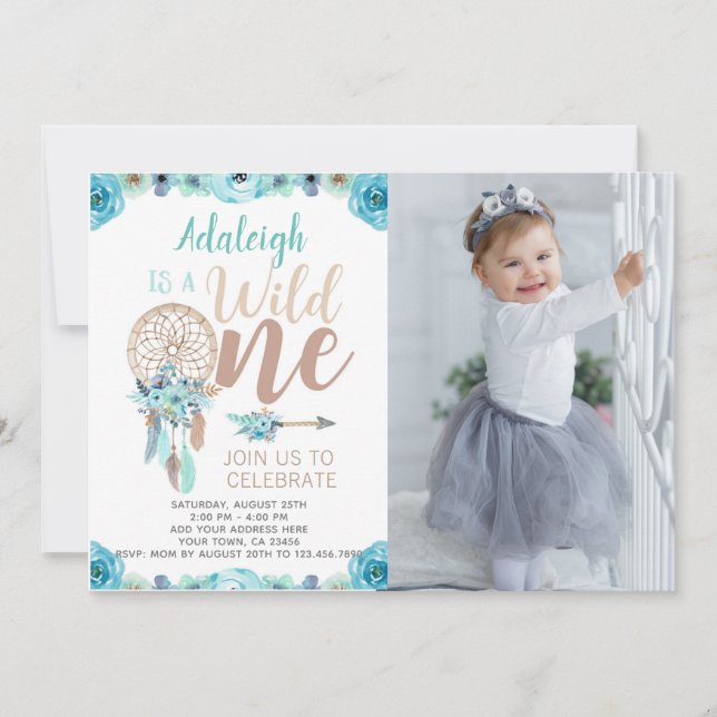 Wild One Girl Birthday Invitation with Photo (Front)