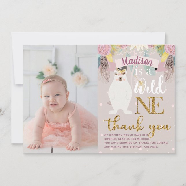 Wild One Girl Birthday Thank you (Front)