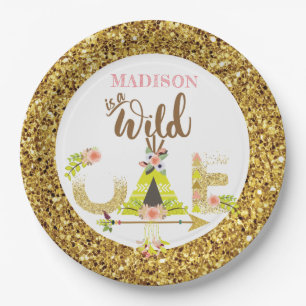 Wild One Girl First Birthday Personalized Paper Plates