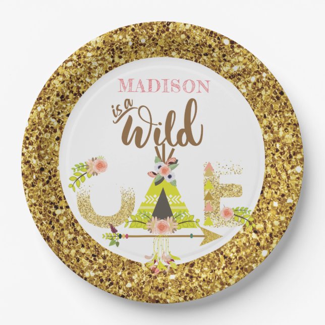 Wild One Girl First Birthday Personalized Paper Plates (Front)