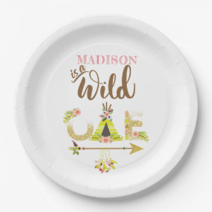 Wild One Girl First Birthday Personalized Paper Plates