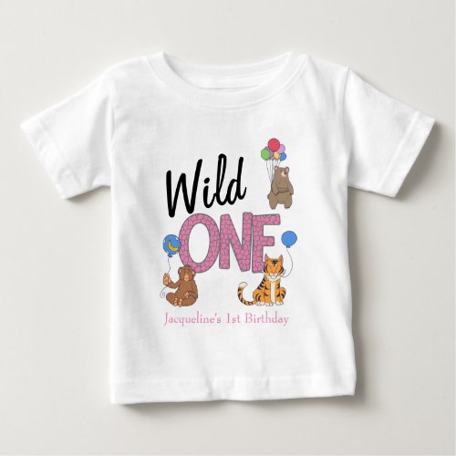 Wild One Girl First Birthday Safari Jungle Animals Baby T_Shirt