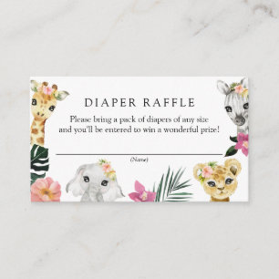 Wild One Girl Jungle Baby Shower Diaper Raffle Enclosure Card