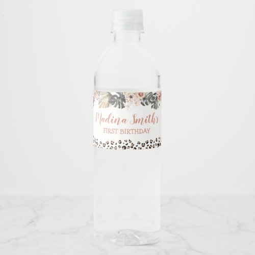 Wild One Girl Leopard Print Birthday Water Bottle Water Bottle Label