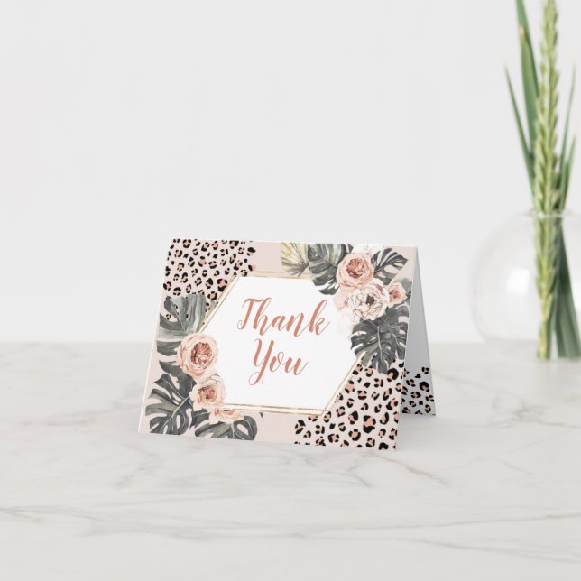 Wild One Girl Leopard Print Thank You Folded Card (Front)