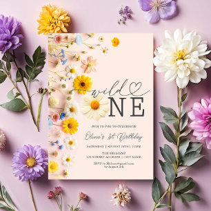 Wild One Girl Wildflower 1st Birthday Invitation