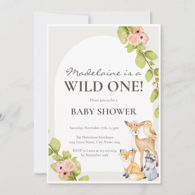 Wild One Girl Woodland Baby Shower Invitation (Front)