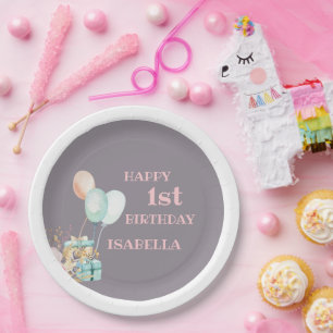 Wild One Girl's 1st Birthday Watercolor Paper Plates
