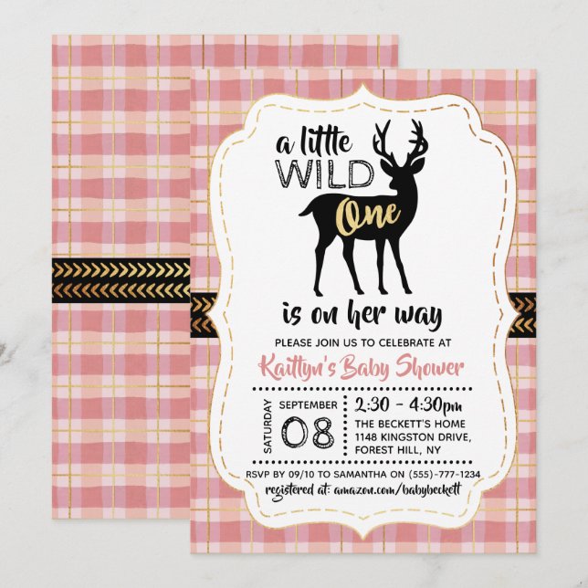 Wild One Girls Baby Shower Invitation (Front/Back)