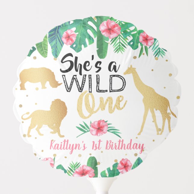 Wild One Girls First Birthday Party Balloon (Front)
