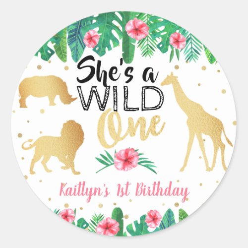 Wild One Girls First Birthday Party Favor Classic Round Sticker