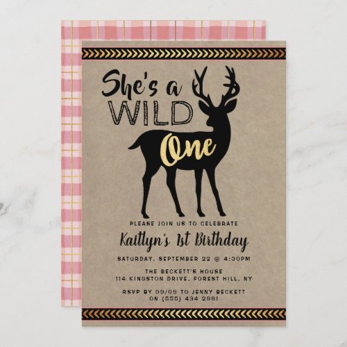 Wild One Girls First Birthday Party Invitations