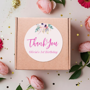 Wild One Girl's First Birthday Thank You Classic Round Sticker