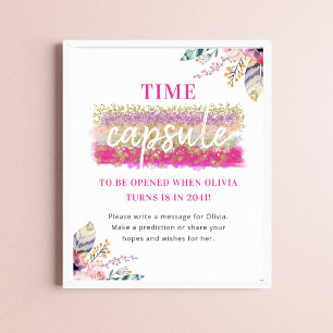 Wild One Girl's First Birthday Time Capsule Poster
