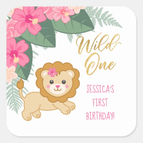 Wild one _ Girls first safari themed birthday Square Sticker