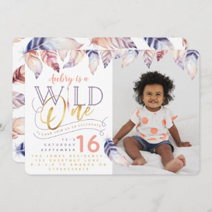 Wild one gold effect photo birthday invitation. invitation