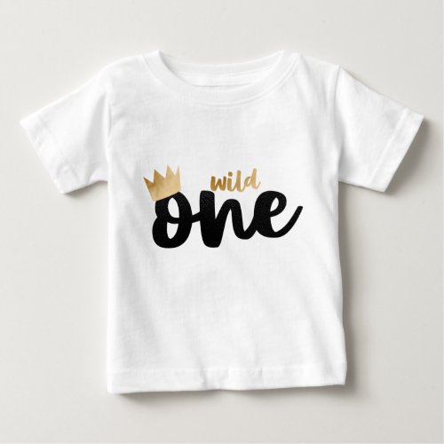 Wild One Gold Foil Crown Boy First Birthday Baby T_Shirt