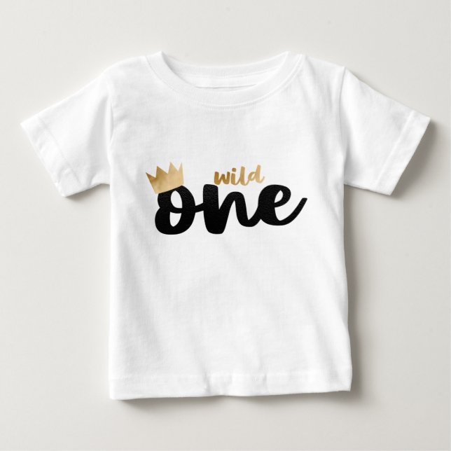 Wild One Gold Foil Crown Boy First Birthday Baby T-Shirt (Front)