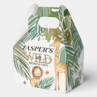 🎉🌿 Wild One Gold Green Birthday Favor Boxes