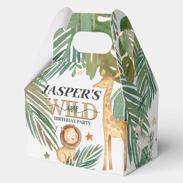 🎉🌿 Wild One Gold Green Birthday Favor Boxes (Front)