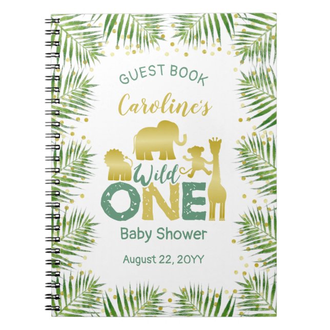 Wild One Gold Safari Baby Shower Guest Book (Front)