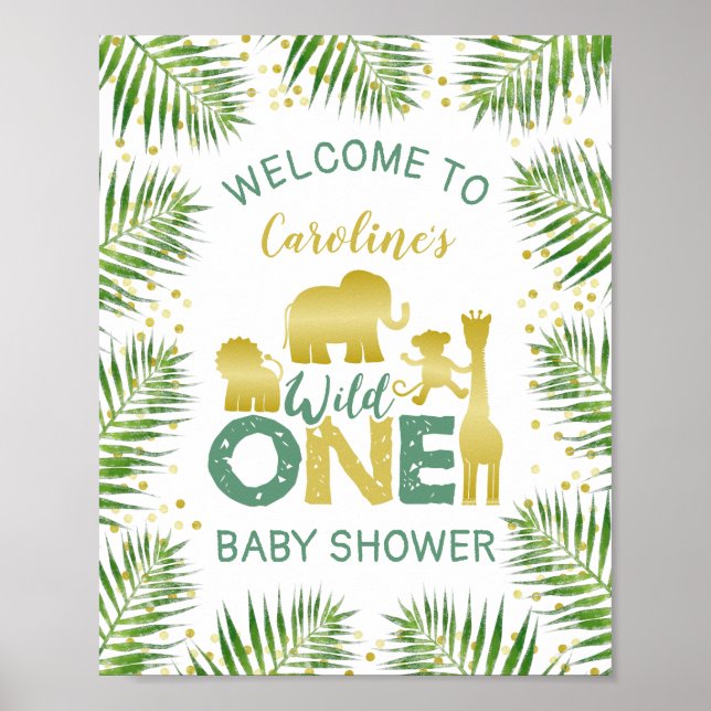 Wild One Gold Safari Baby Shower Welcome Sign (Front)