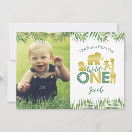 Wild One Gold Safari Birthday Thank You Card