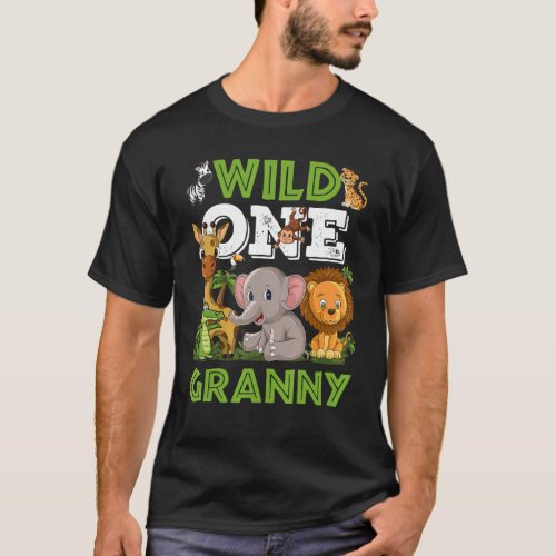 Wild One Granny Zoo Birthday Safari Jungle Animals T_Shirt