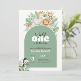Wild One Greenery Safari Baby Shower Invitation