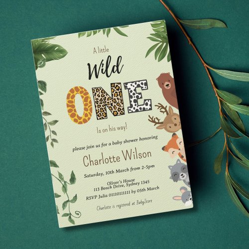 Wild One  greenly baby shower QR code Invitation