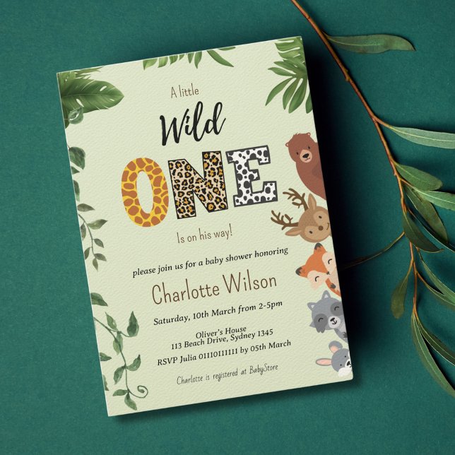Wild One  greenly baby shower QR code Invitation (Creator Uploaded)