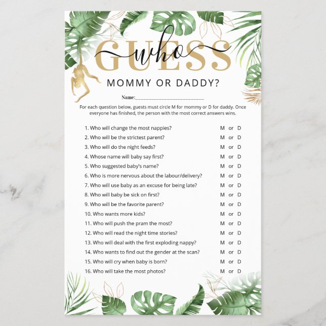 Wild One 'Guess Who' Baby Shower Game Flyer (Front)