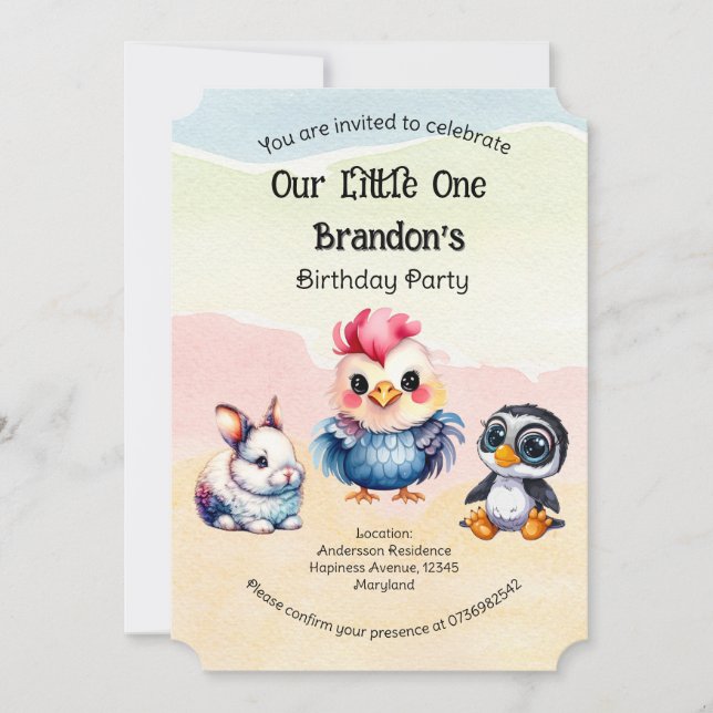 Wild One Happy Fun Woodland Animals Watercolor Invitation (Front)