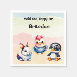 Wild One Happy Fun Woodland Animals Watercolor Napkins