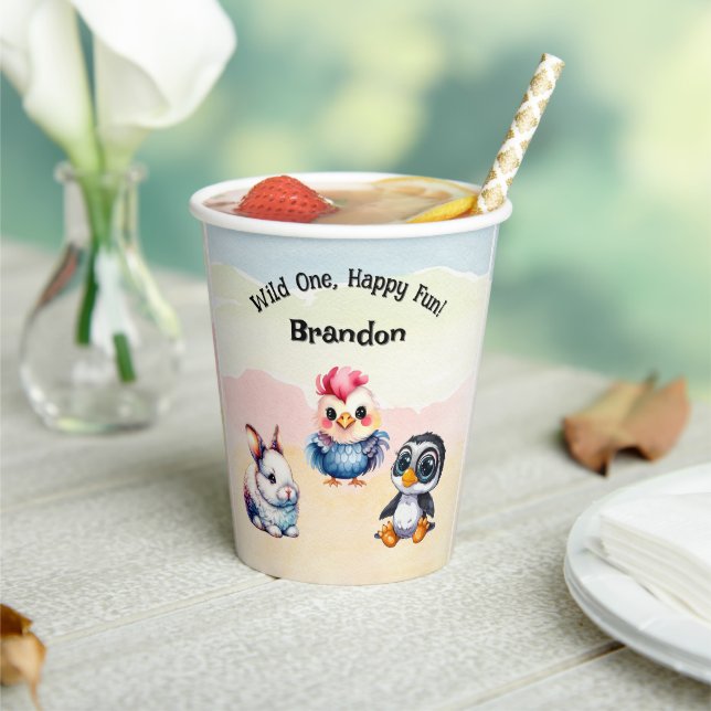 Wild One Happy Fun Woodland Animals Watercolor Paper Cups (Insitu)