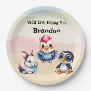 Wild One Happy Fun Woodland Animals Watercolor Paper Plates