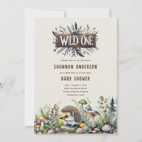 Wild One Hedgehog Baby Woodland Animals Invitation
