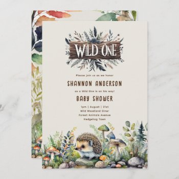 Wild One Hedgehog Baby Woodland Animals Invitation by _LeahG_ at Zazzle