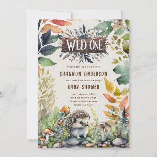 Wild One Hedgehog Baby Woodland Animals Invitation