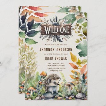Wild One Hedgehog Baby Woodland Animals Invitation by _LeahG_ at Zazzle