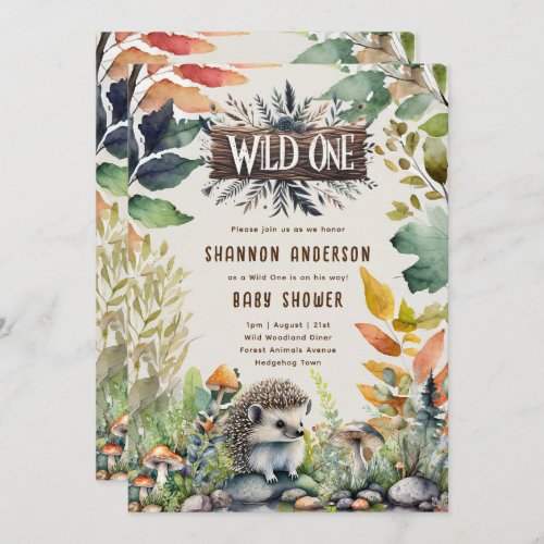 Wild One Hedgehog Baby Woodland Animals Invitation