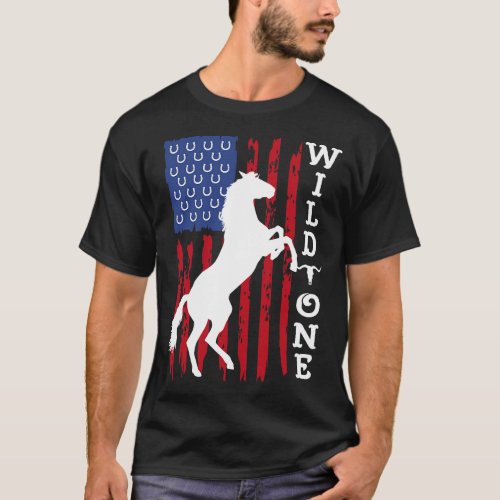 Wild One Horse Lover American Flag Vintage Distres T_Shirt
