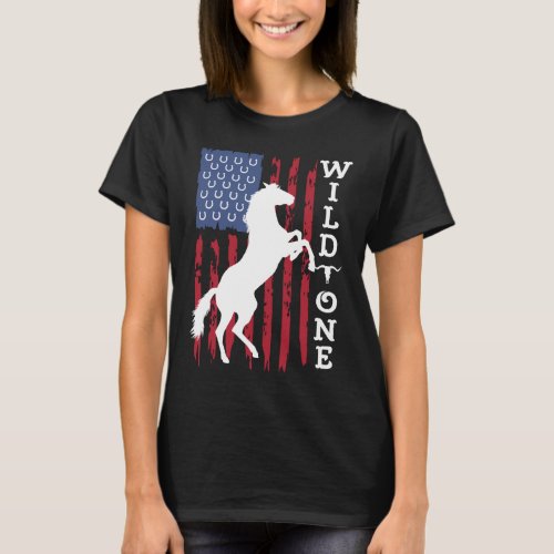 Wild One Horse Lover American Flag Vintage  T_Shirt