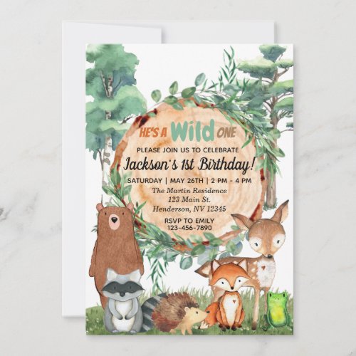 Wild One Invitation  Woodland Forest Animals