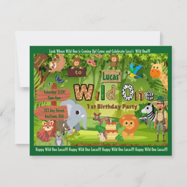 Wild One Jungle 1st Birthday Invitation (Front)