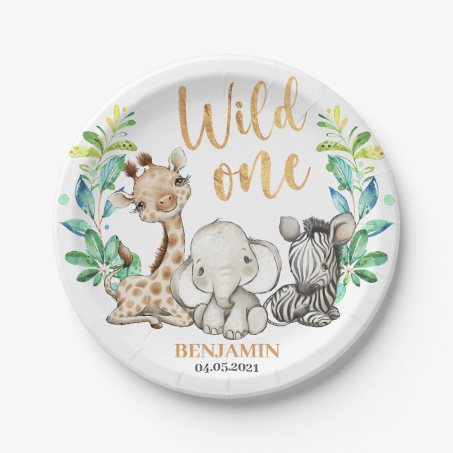 Wild One Jungle 1st Birthday Paper Plate (Front)